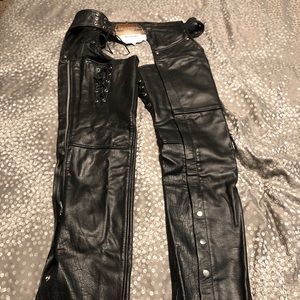Low cut style leather chaps.